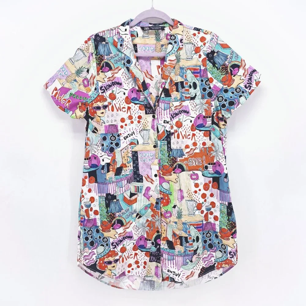 Zara Cartoon Button Up Shirtdress